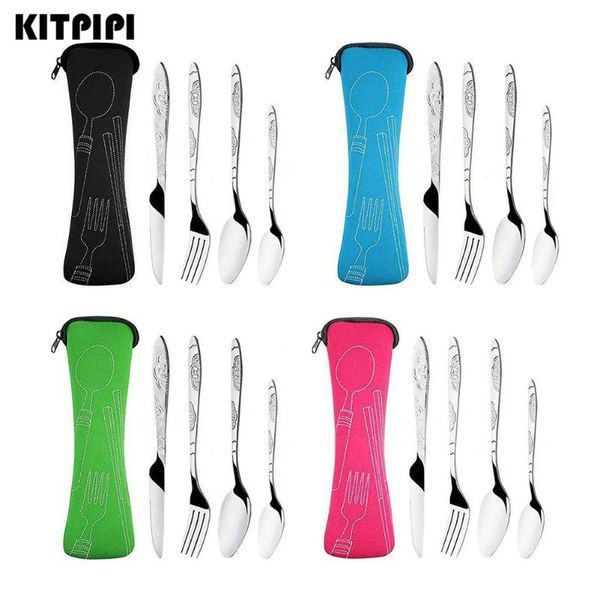 4pcs stainless steel fork spoon set dinnerware portable printed steak knife travel cutlery tableware with 4 colors bag suit sets
4pcs stainless steel fork spoon set dinnerware portable printed steak knife travel cutlery tableware with 4 colors bag suit sets