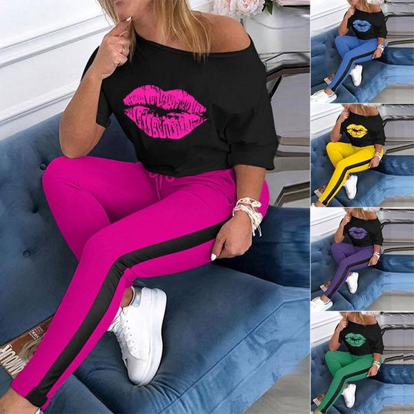 women's tracksuits 2021 women autumn 2pieces suits lips printed mid-sleeve o-neck t-shirts+elastic waist colorblock casual pants sport, Gray
women's tracksuits 2021 women autumn 2pieces suits lips printed mid-sleeve o-neck t-shirts+elastic waist colorblock casual pants sport, Gray