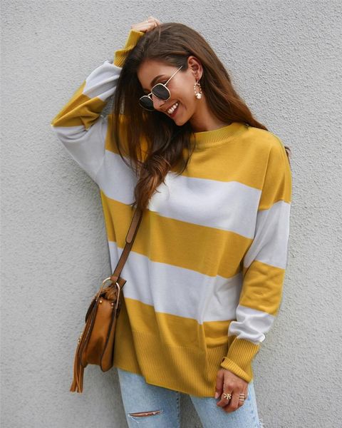 women's sweaters casual loose autumn wide striped knitted pullovers basic for ladies patchwork women clothes o-neck, White;black
women's sweaters casual loose autumn wide striped knitted pullovers basic for ladies patchwork women clothes o-neck, White;black