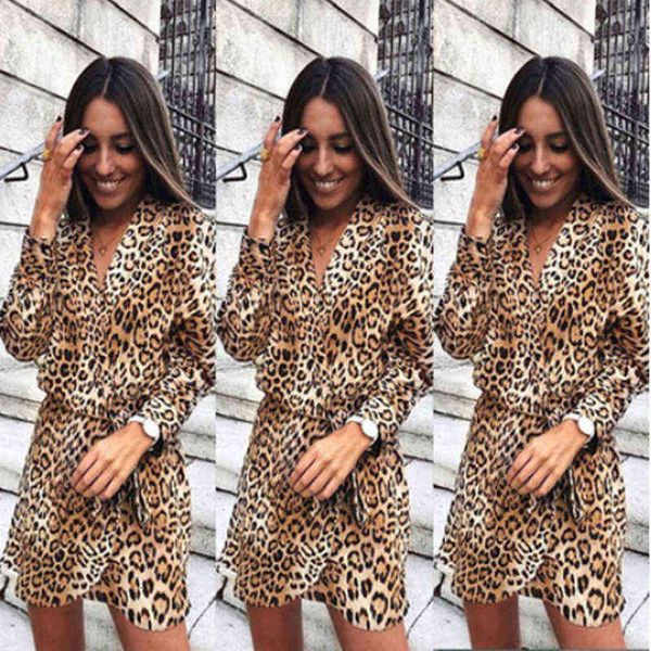 casual dresses spring and autumn leopard dresses vl collar lace up long sleeve dresses, Black;gray
casual dresses spring and autumn leopard dresses vl collar lace up long sleeve dresses, Black;gray