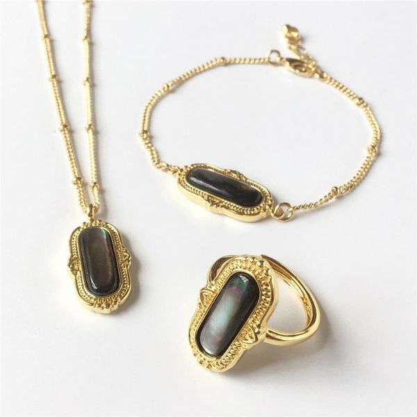 earrings & necklace fuwo wholesale black shell bracelet ring set jewelry,gold electroplated natural mother of pearl gift js001, Silver
earrings & necklace fuwo wholesale black shell bracelet ring set jewelry,gold electroplated natural mother of pearl gift js001, Silver