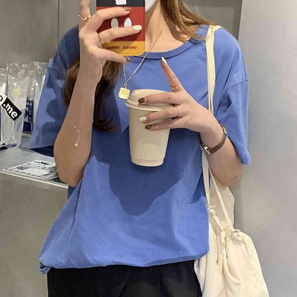 women's t-shirt spring summer 2021 solid color round neck short sleeve woman cotton t-shirts loose casual basic for women chic top, White
women's t-shirt spring summer 2021 solid color round neck short sleeve woman cotton t-shirts loose casual basic for women chic top, White