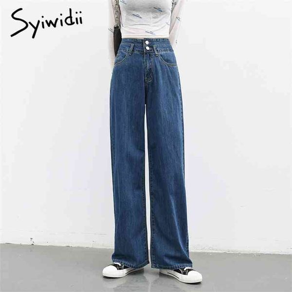 2 button high waisted mom jeans for women full length trousers straight denim pants blue baggy clothes wide leg 210607
2 button high waisted mom jeans for women full length trousers straight denim pants blue baggy clothes wide leg 210607