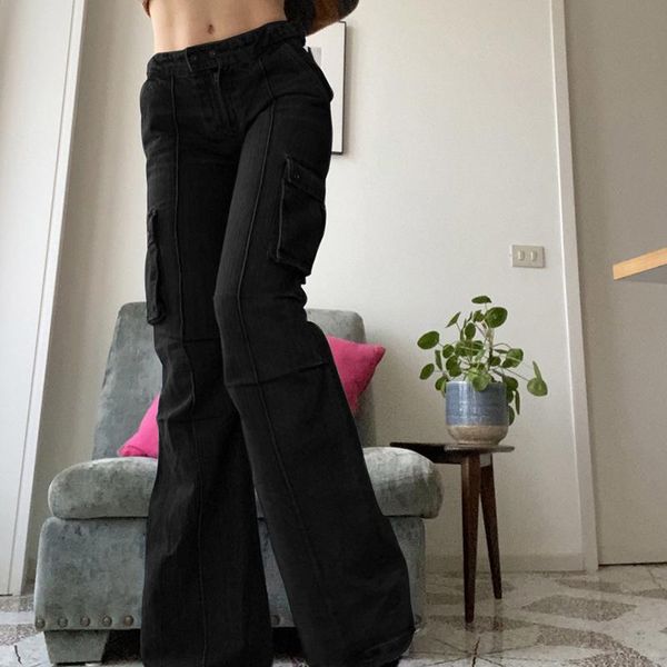 women's jeans pocket patchwork cargo women streetwear vintage baggy flared denim pants autumn harajuku korean 90s fashion casual, Blue
women's jeans pocket patchwork cargo women streetwear vintage baggy flared denim pants autumn harajuku korean 90s fashion casual, Blue
