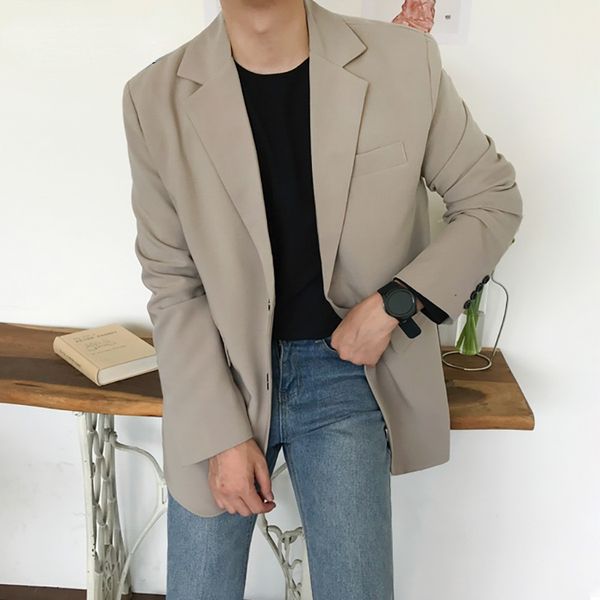 korean trend autumn suit coat men's fashion casual loose black khaki handsome blazers 2021 new light luxury blazers, White;black
korean trend autumn suit coat men's fashion casual loose black khaki handsome blazers 2021 new light luxury blazers, White;black