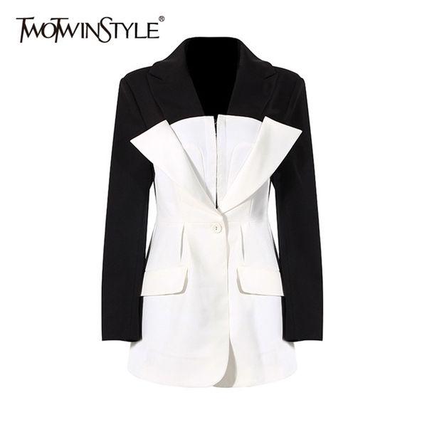 twotwinstyle hit color casual korean blazer for women notched long sleeve elegant straight blazers female spring fashion clothes 211120, White;black
twotwinstyle hit color casual korean blazer for women notched long sleeve elegant straight blazers female spring fashion clothes 211120, White;black