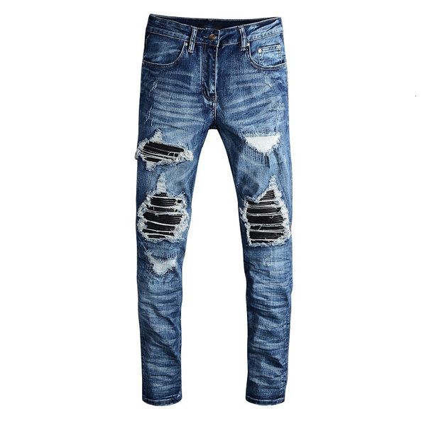 612 high street jeans fashion brand men's hole patch beggar korean personalized am pants, Blue
612 high street jeans fashion brand men's hole patch beggar korean personalized am pants, Blue