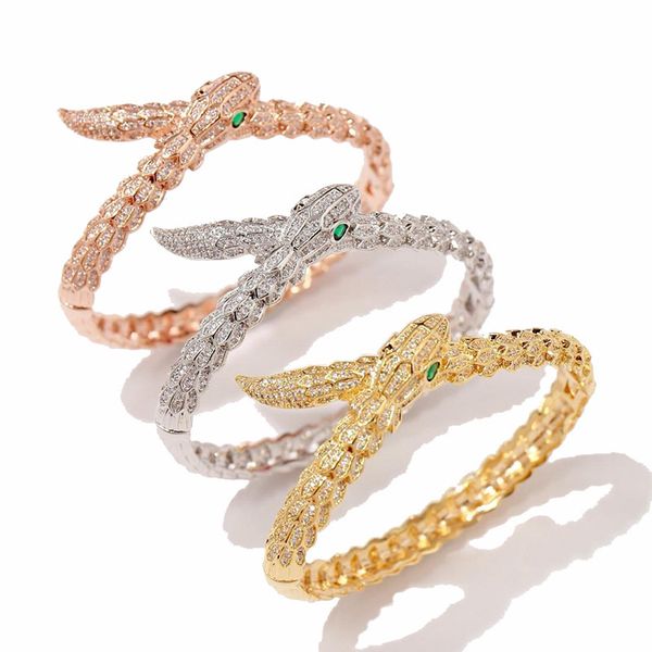 01 fashion gold plated copper jewelry full of green eye scale snake inlaid diamond bracelet three colors, Black
01 fashion gold plated copper jewelry full of green eye scale snake inlaid diamond bracelet three colors, Black