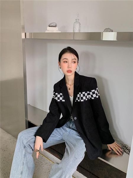 women's suits & blazers the checkerboard blazer female qiu dong loose design feeling small bump color stitching long-sleeved suit, White;black
women's suits & blazers the checkerboard blazer female qiu dong loose design feeling small bump color stitching long-sleeved suit, White;black