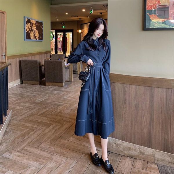 women autumn winter slim mid-long dress female stand collar single breasted vestidos lady casual sashes elegant dresses g68, Black;gray
women autumn winter slim mid-long dress female stand collar single breasted vestidos lady casual sashes elegant dresses g68, Black;gray