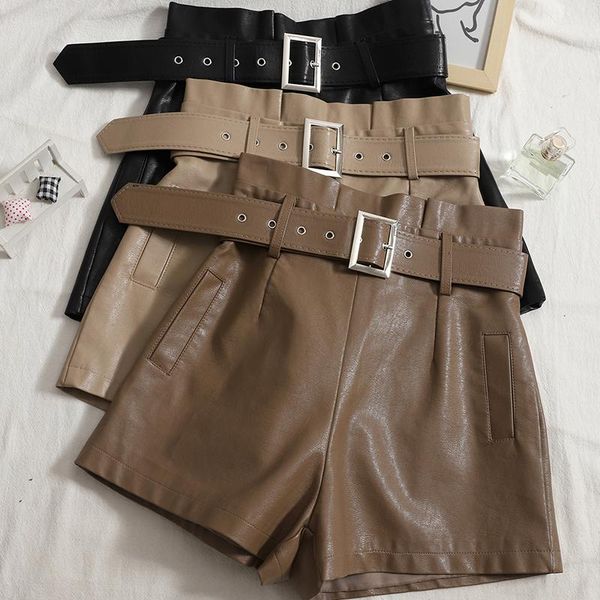 women's shorts 2021 autumn winter pu leather with belt stylish high waist pockets casual wide legged booty short trousers female, White;black
women's shorts 2021 autumn winter pu leather with belt stylish high waist pockets casual wide legged booty short trousers female, White;black