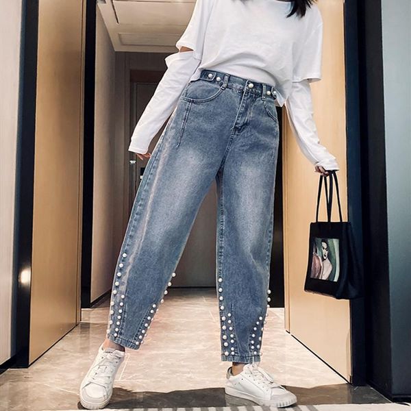 women blue jeans pants loose pearl beaded spring autumn ladies high waist zipper long denim casual mom women's
women blue jeans pants loose pearl beaded spring autumn ladies high waist zipper long denim casual mom women's