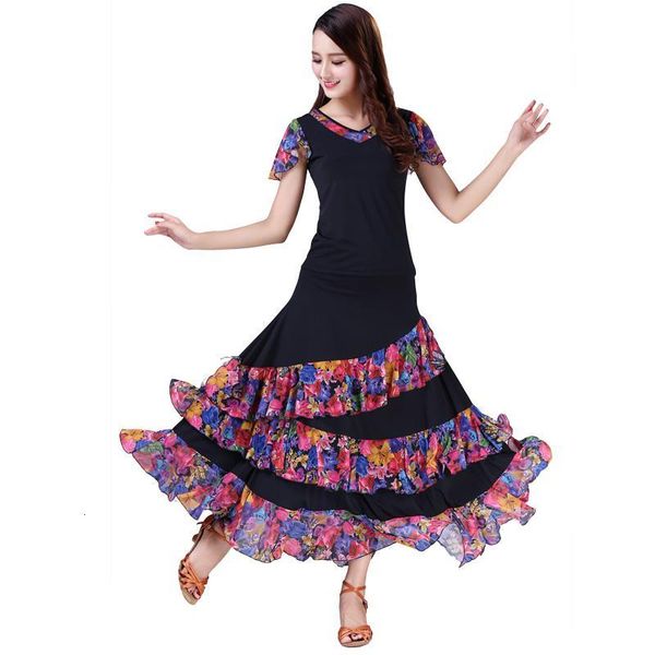 stage wear est modern dance performance dress national standard competition clothing waltz tango printed practice costumes rn8v, Black;red 
stage wear est modern dance performance dress national standard competition clothing waltz tango printed practice costumes rn8v, Black;red