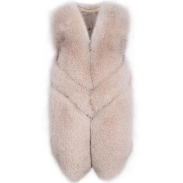 women's fur & faux natural women gelit real long vest, Black