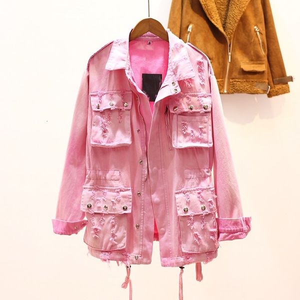 women's jackets sweet pink girl autumn denim female coat big pockets zip loose casual fit of women torn jean jacket mujer chaquette awg, Black;brown
women's jackets sweet pink girl autumn denim female coat big pockets zip loose casual fit of women torn jean jacket mujer chaquette awg, Black;brown