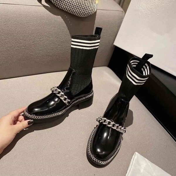 boots women ankle big chain fashion woolen slips genuine leather square root shoes round toe warm winter, Black
boots women ankle big chain fashion woolen slips genuine leather square root shoes round toe warm winter, Black