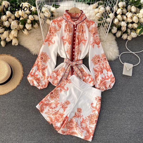 women's tracksuits neploe court style print 2 pcs womens set turn down collar puff long sleeve blouse + high waist hip wide leg shorts, Gray
women's tracksuits neploe court style print 2 pcs womens set turn down collar puff long sleeve blouse + high waist hip wide leg shorts, Gray