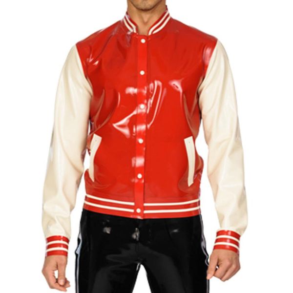 men's jackets red and white trims latex jacket buttons at front two pockets stripes collar sleeves rubber coat yf-0280, Black;brown
men's jackets red and white trims latex jacket buttons at front two pockets stripes collar sleeves rubber coat yf-0280, Black;brown