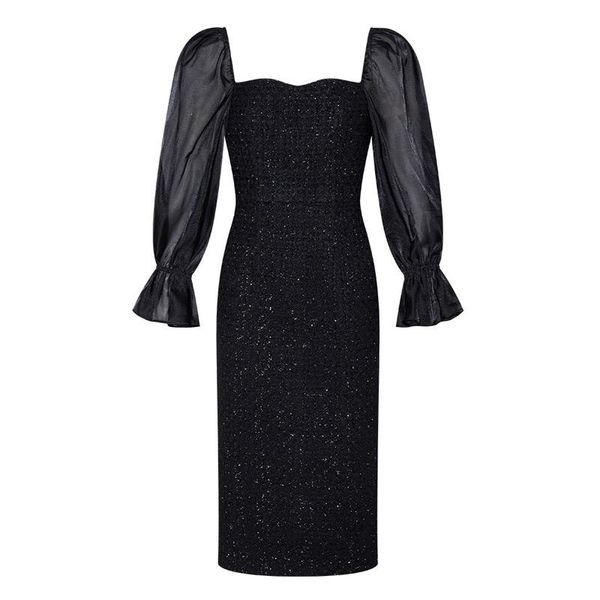 casual dresses fall / winter black tweed patchwork sheer mesh lantern sleeve square collar back vent midi length tight fitted pencil dress, Black;gray
casual dresses fall / winter black tweed patchwork sheer mesh lantern sleeve square collar back vent midi length tight fitted pencil dress, Black;gray
