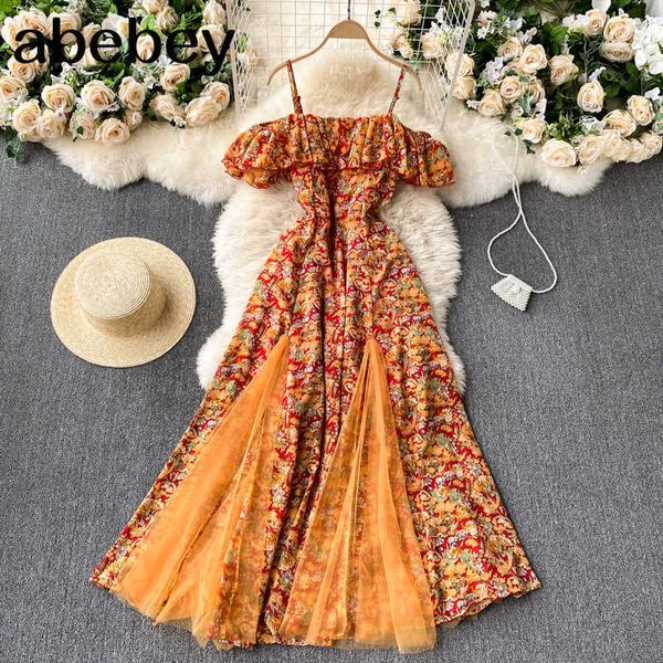 boho floral strap dress women design korean splice mesh a-line dresses summer off shoulder ruffles beach long dress 210715, Black;gray
boho floral strap dress women design korean splice mesh a-line dresses summer off shoulder ruffles beach long dress 210715, Black;gray