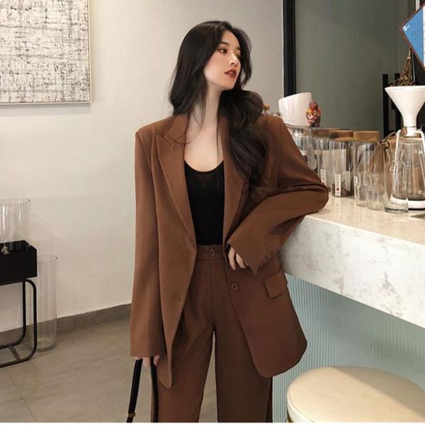 women's two piece pants women elegant ladies blazer set single-breasted suit jacket & high waist loose casual suits, White
women's two piece pants women elegant ladies blazer set single-breasted suit jacket & high waist loose casual suits, White