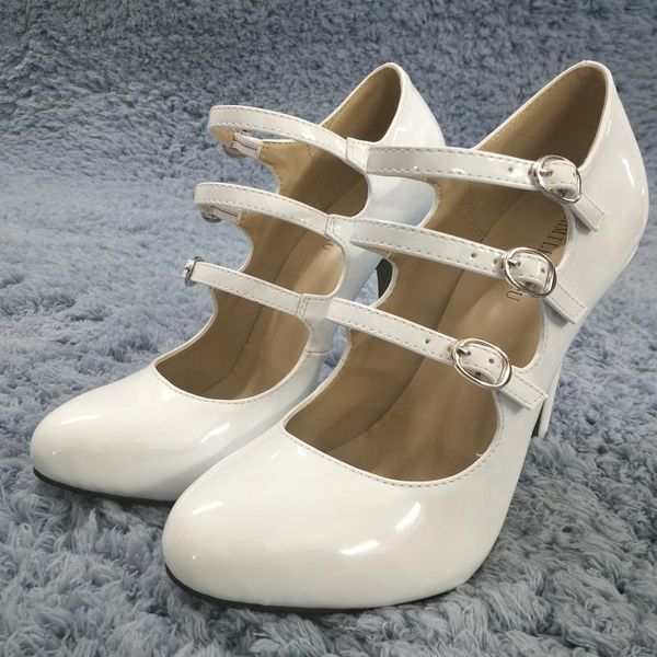 dress shoes white patent pumps high heel party women spring summer ankle straps buckle round toe stiletto 12cm, Black
dress shoes white patent pumps high heel party women spring summer ankle straps buckle round toe stiletto 12cm, Black
