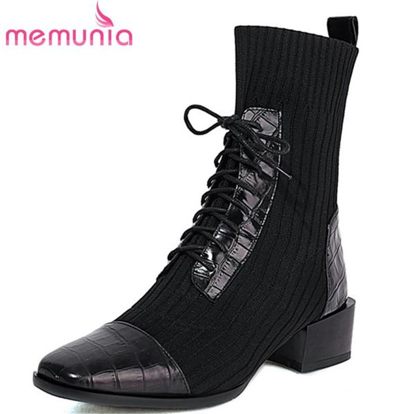 boots memunia 2021 est stretch women genuine leather +knitting square toe lace up thick heel casual shoes woman ankle, Black
boots memunia 2021 est stretch women genuine leather +knitting square toe lace up thick heel casual shoes woman ankle, Black