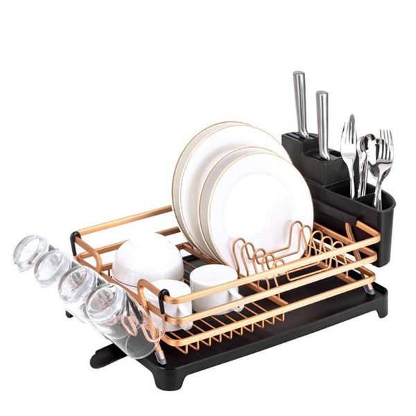 storage baskets aluminum dish drying rack with drainboard tray adjustable swivel spout plate bowl cup shelf removable cutlery holder