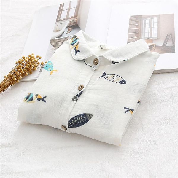 women's blouses & shirts cotton 100% fish printed women summer 2021 turn-down collar long-sleeved loose elegant female outwear coats, White
women's blouses & shirts cotton 100% fish printed women summer 2021 turn-down collar long-sleeved loose elegant female outwear coats, White