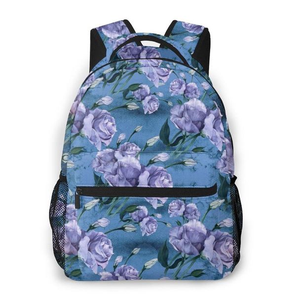 backpack fashion 2021 eustoma flowers and buds leaves watercolor