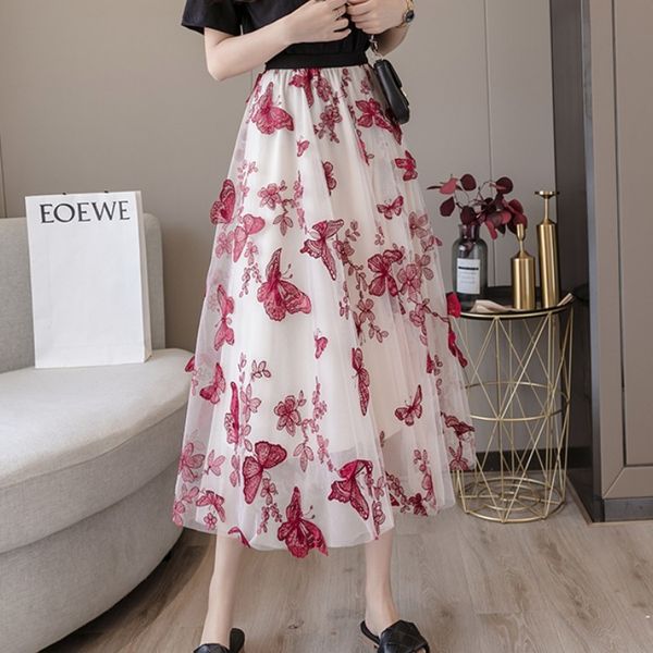 summer streetwear elastic waist 3d butterfly embroidery flowers gauze skirt elegant lady midi skirts 210518, Black
summer streetwear elastic waist 3d butterfly embroidery flowers gauze skirt elegant lady midi skirts 210518, Black