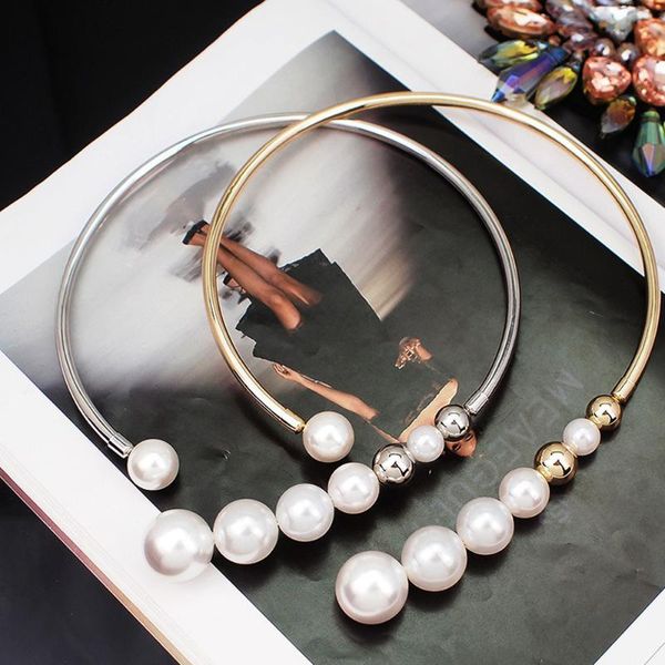 chains hiphop rock torques simulated pearl choker necklace for women punk jewelry statement bib collar fashion accessories, Silver
chains hiphop rock torques simulated pearl choker necklace for women punk jewelry statement bib collar fashion accessories, Silver