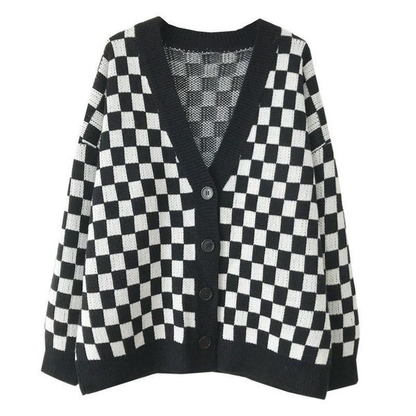 women's knits & tees autumn fashion black checkerboard plaid v-neck knitted sweater vest long sleeve coat cardigan women clothing, White
women's knits & tees autumn fashion black checkerboard plaid v-neck knitted sweater vest long sleeve coat cardigan women clothing, White