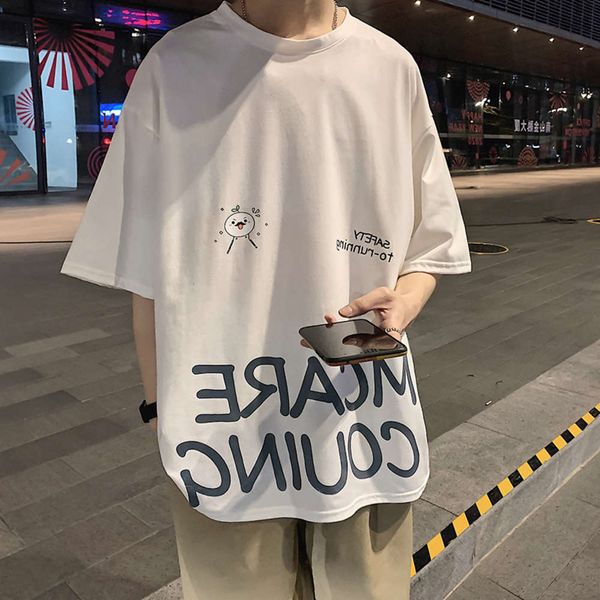men's shirt summer trend short versatile loose ins quarter fashion brand round neck half sleeve t-shirt men, White;black
men's shirt summer trend short versatile loose ins quarter fashion brand round neck half sleeve t-shirt men, White;black
