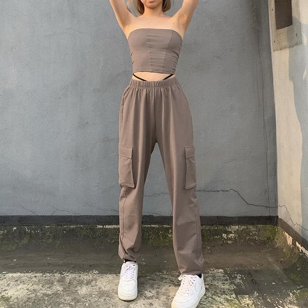 high waist elastic slacks suit women umbilical strap vest brown slim tee casual straight leg sundress cargo pants two-piece set women's, White
high waist elastic slacks suit women umbilical strap vest brown slim tee casual straight leg sundress cargo pants two-piece set women's, White