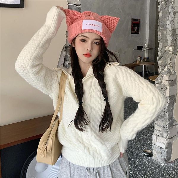 korean women autumn winter clothes knit ribbed sweaters half zipper turtleneck pullovers arrival loose jumper women's, White;black
korean women autumn winter clothes knit ribbed sweaters half zipper turtleneck pullovers arrival loose jumper women's, White;black