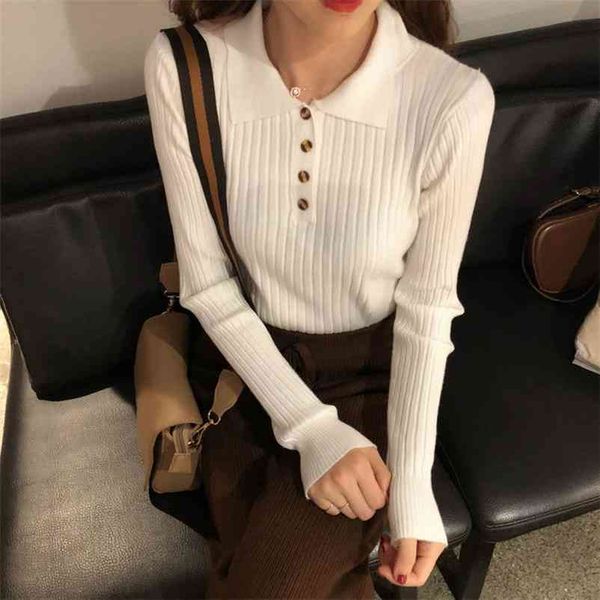 turn down collar button eibbed solid stripe knitwear women high elastic slim sweater base shirt elegant knitted jumper 210522, White;black
turn down collar button eibbed solid stripe knitwear women high elastic slim sweater base shirt elegant knitted jumper 210522, White;black