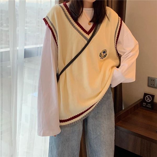 women's vests autumn new style striped vest sweater women wear loose korean bf all-match knitted plaid waistcoat qjfl, Black;white
women's vests autumn new style striped vest sweater women wear loose korean bf all-match knitted plaid waistcoat qjfl, Black;white