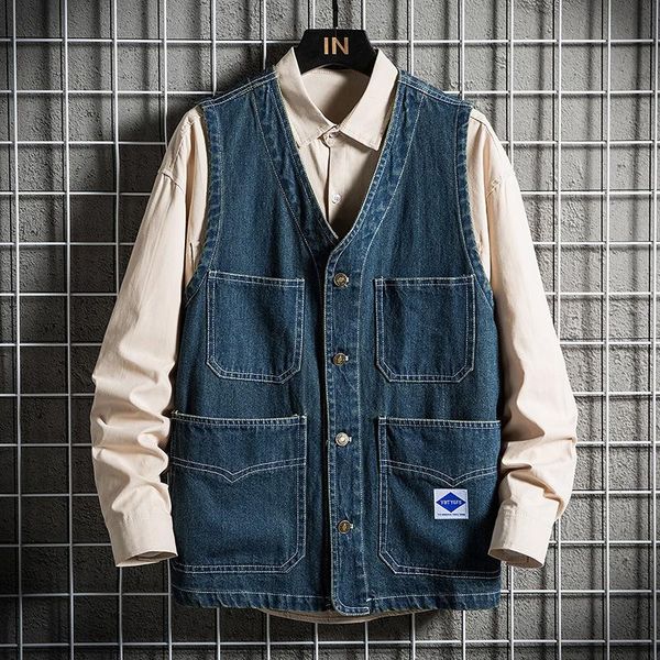 men's vests autumn sleeveless denim vest men solid color loose large size jacket shirt student casual waistcoat pocket jeans coats, Black;white
men's vests autumn sleeveless denim vest men solid color loose large size jacket shirt student casual waistcoat pocket jeans coats, Black;white
