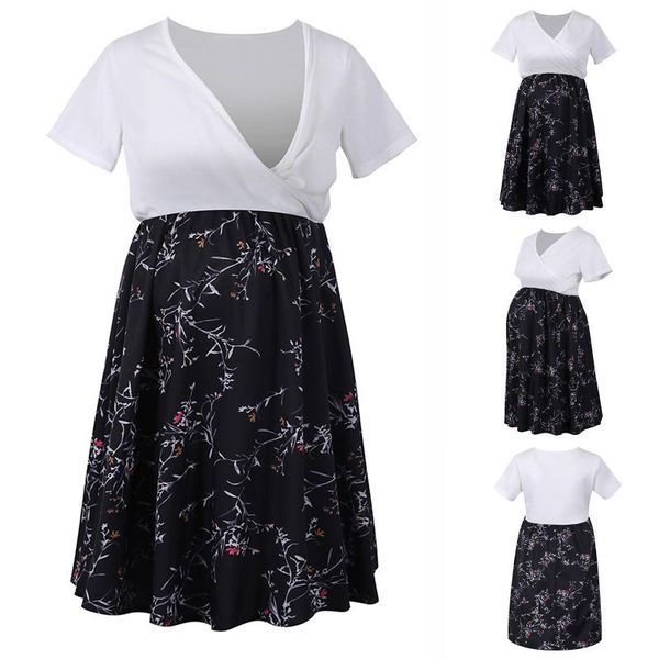 maternity dresses summer women dress short-sleeved v-neck splicing breastfeeding pregnant fashion cozy, White
maternity dresses summer women dress short-sleeved v-neck splicing breastfeeding pregnant fashion cozy, White