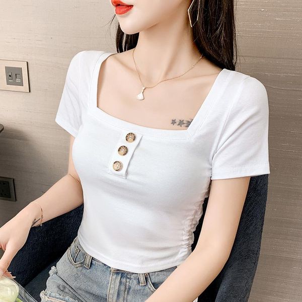 women's t-shirt 2021 summer style exposed collarbone, white and thin, high real s, square neck short-sleeved t-shirt,
women's t-shirt 2021 summer style exposed collarbone, white and thin, high real s, square neck short-sleeved t-shirt,