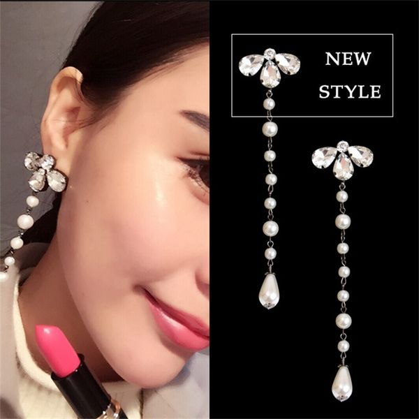 korean jewelry crystal water drop pearl long pendant earpin earring, Black
korean jewelry crystal water drop pearl long pendant earpin earring, Black