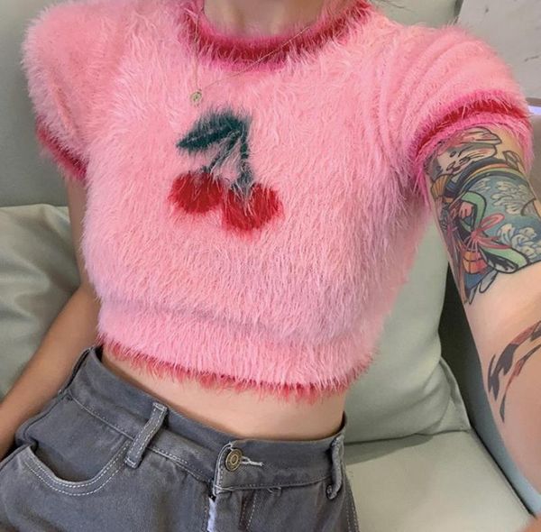 women's t-shirt 2021 women spring autumn fashion crop slim velvet cherry short sleeve sweater girl's casual tee clothes, White
women's t-shirt 2021 women spring autumn fashion crop slim velvet cherry short sleeve sweater girl's casual tee clothes, White