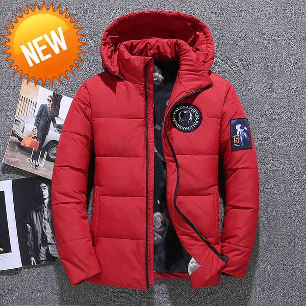 -20 degree winter no fear men's white duck down jacket hooded astronaut epaulet thick warm snow parkas overcoat male windbreaker, Black