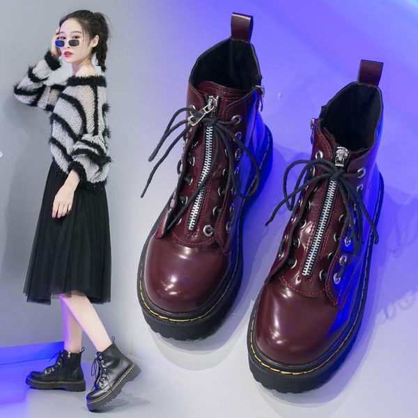 boots women's autumn and winter retro british style high help korean ins tide students, Black 
boots women's autumn and winter retro british style high help korean ins tide students, Black