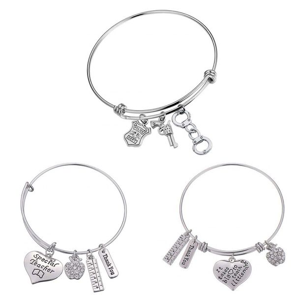 10 pcs/lot fashion accessories stainless steel teacher charms bangle profession bracelet for gift, Silver
10 pcs/lot fashion accessories stainless steel teacher charms bangle profession bracelet for gift, Silver