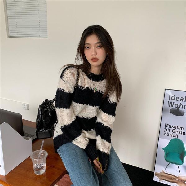 women's sweaters real s cost-effective striped sweater for women autumn 2021, White;black
women's sweaters real s cost-effective striped sweater for women autumn 2021, White;black