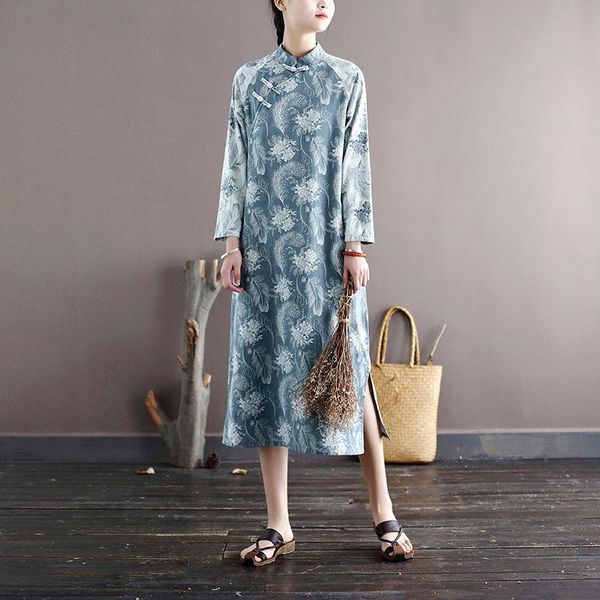casual dresses fairynatural ladies chinese style cheongsam cotton linen a-line stand long sleeve 2021 autumn female print floral dress retro, Black;gray
casual dresses fairynatural ladies chinese style cheongsam cotton linen a-line stand long sleeve 2021 autumn female print floral dress retro, Black;gray