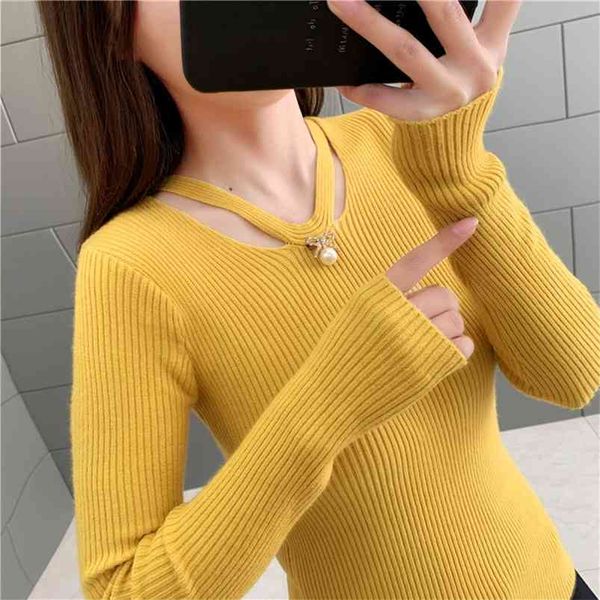 autumn winter women's sweater korean v-neck beaded solid color slim long-sleeved female knitted bottom gx448 210507, White;black
autumn winter women's sweater korean v-neck beaded solid color slim long-sleeved female knitted bottom gx448 210507, White;black