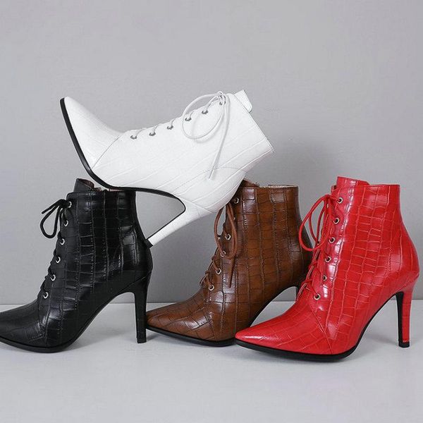 boots winter fall crocodile skin pattern womens stiletto booties cross-tied pointed toe super thin high heels female ankle, Black
boots winter fall crocodile skin pattern womens stiletto booties cross-tied pointed toe super thin high heels female ankle, Black